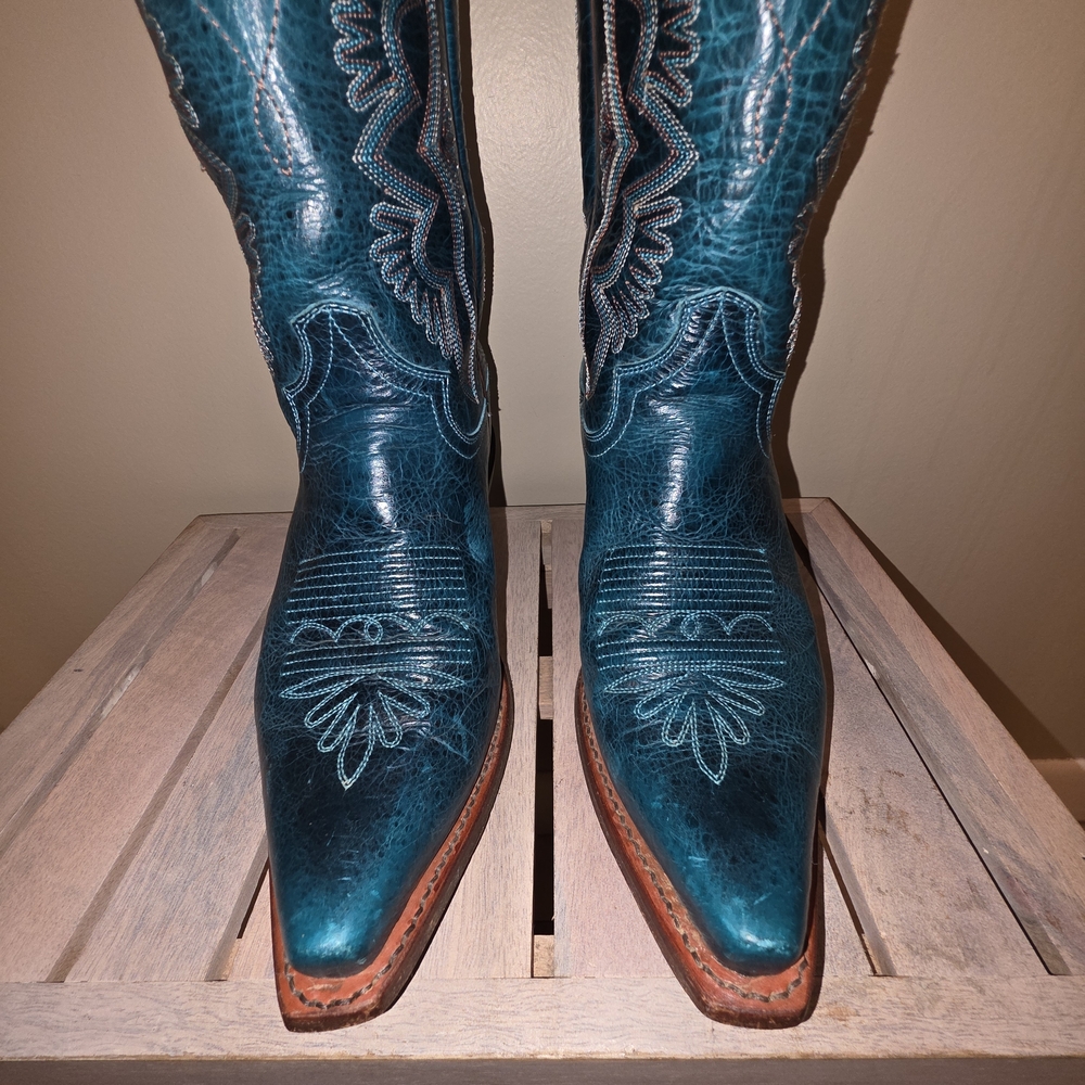 WOMENS, Justin, Western Boots in Turquoise - Picture 4 of 10